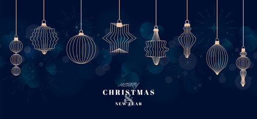 Luxury Christmas Baubles and New Year Decorations in Line Style