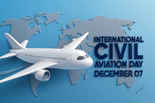 International civil aviation day with airplane and world map - Powered by Adobe