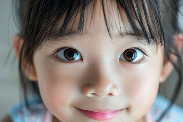 portrait of a child with brown hair, with a smile on his lips, warm and gentle tones, character generated by artificial intelligence