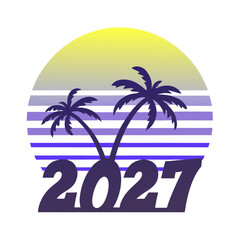 Retro sunset with palm trees and the year 2027 silhouette 1