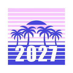 Retro sunset with palm trees and year 2027 silhouette 6