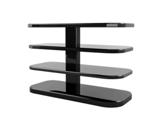 Elegant black glass shelf for product display isolated on transparent background