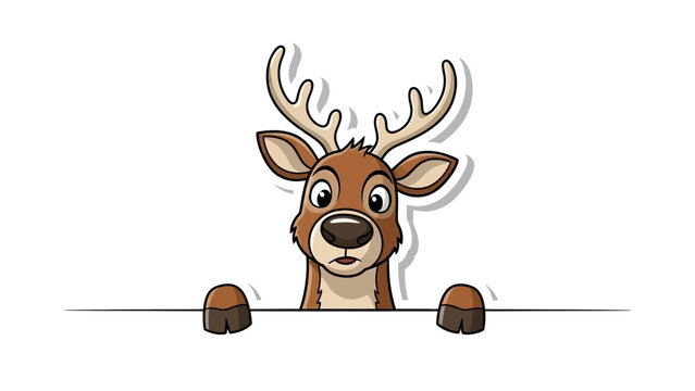 Curious Reindeer Peeking Over Border Vector Illustration