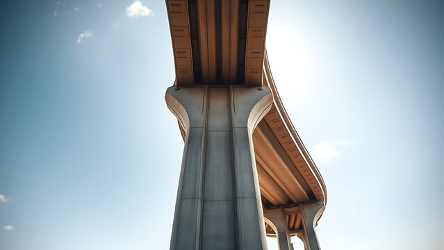nationalizing. Massive bridge pillar supporting elevated roadway with architectural detail in daylight. real-estate listings.