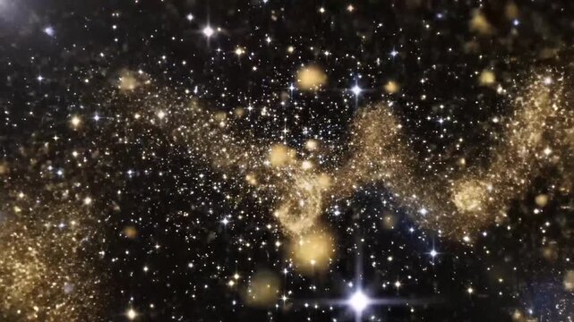 Cosmic ballet of golden particles and stardust