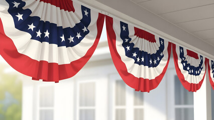 American flag bunting decorations hanging indoors for celebration  