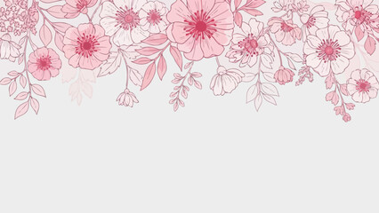 Elegant pink and red floral border illustration with delicate outlines.