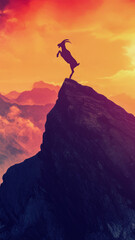 Fantasy Mountain Landscape with Ibex Rearing Up Above Clouds