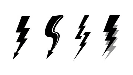 Lightning Bolt Silhouette Vector Set &mdash; Sharp Zigzag, Soft Curved, Twin Strike, Double Layered, Electric Energy Icon Illustration

