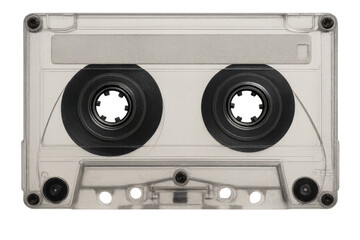 Audio cassette tape isolated on transparent background symbolizing retro music, vintage sound, and a nostalgic era