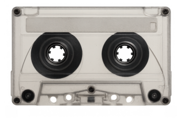 Audio cassette tape isolated on transparent background symbolizing retro music, vintage sound, and a nostalgic era