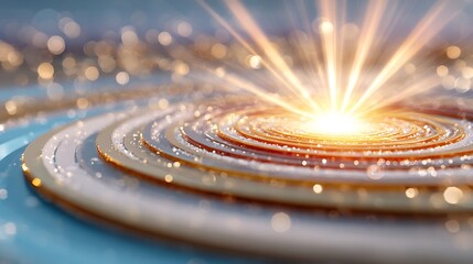 Fototapeta premium Sunburst data analytics radiating light ray concentric ring insight expansion Business background featuring sunburst data analytics vibrant burst of golden white light radiating outwards concentric