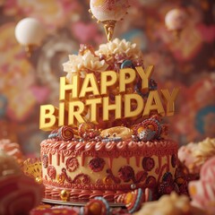 Naklejka premium Celebrate a Special Birthday With a Colorful Cake and Festive Decorations at a Joyful Gathering
