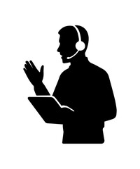 Call center agent wearing headset providing customer support