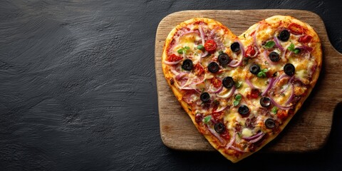 Heart shaped pizza expressing love and romance on valentine's day