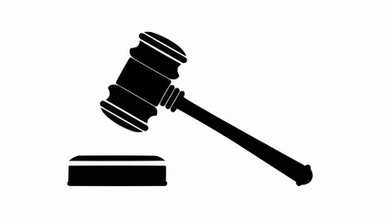 Judge wooden black gavel icon with a stand. Hammer justice symbol stock illustration