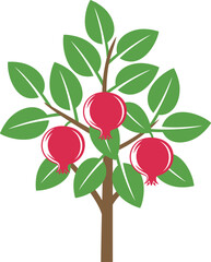 Pomegranate tree logo. Isolated pomegranate tree on white background