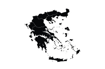 Black and white silhouette of greece map on a white background