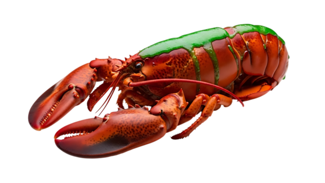Vibrant orange lobster with green stripe elevated presentation isolated on transparent background perfect for seafoodrelated graphics and design projects