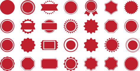 red promotional icons grid layout badge silhouettes