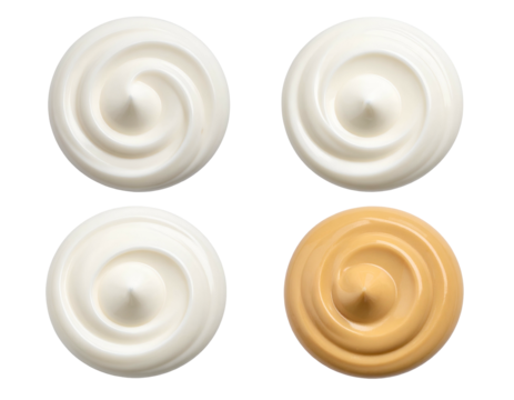 Four distinct swirls of creamy texture, three white, one caramel - Powered by Adobe