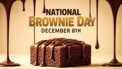 Delicious chocolate brownie drizzled with melted chocolate celebrating national brownie day december 8th