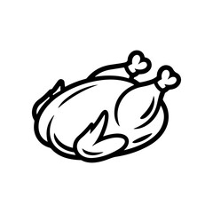 A bold black and white vector icon of a whole roasted chicken or turkey prepared for a holiday or festive dinner. The legs are tied together and the style is simple and graphic.