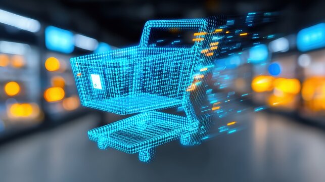 Digital shopping revolution e-commerce trends online marketplaces graphic design futuristic environment dynamic viewpoint technology insights