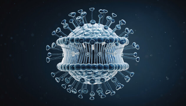 Detailed 3D Illustration of a Virus Cell  Microscopic View, Infection, Disease, Epidemic, Health, Medical, Biology, Science - Powered by Adobe