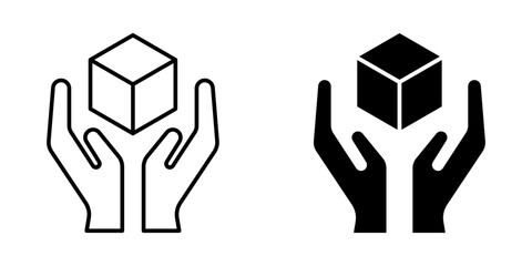 hand holding cube graphic icon vector