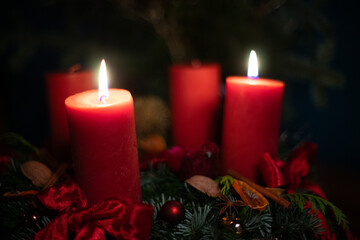 Traditional Advent Wreath with Two Candles – Cozy Holiday Interior