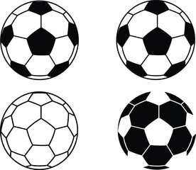 Obraz premium Vector soccer ball and football outline silhouette collection, traditional black and white geometric pattern for sport game, league, and championship design