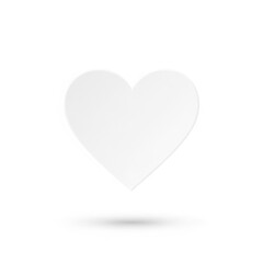 A simple clean and minimalist white heart shape with a subtle shadow isolated on white background
