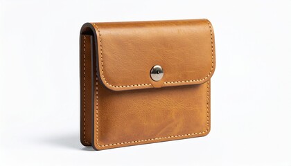 Tan Leather Wallet with Flap and Snap Button
