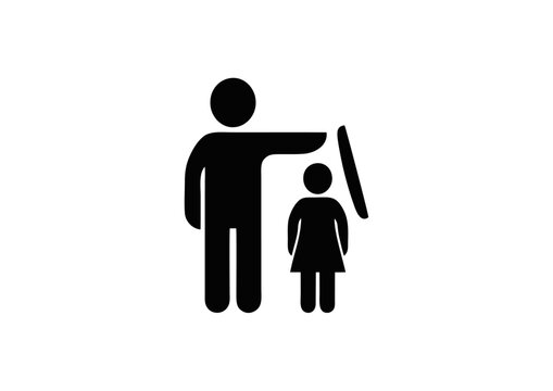 A vector icon illustrating child abuse and corporal punishment, showing an adult figure threatening a young girl with a stick