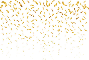 Golden confetti falling and swirling in a festive celebration isolated on transparent background