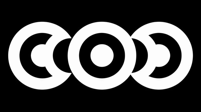 Abstract design of three white circles overlapping on a black background. Graphic illustration with high contrast. - Powered by Adobe