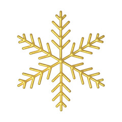 3D golden snowflake illustration. PNG with transparent background.	