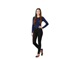 Fototapeta premium Confident young woman posing with an approachable attitude against an isolated transparent setting