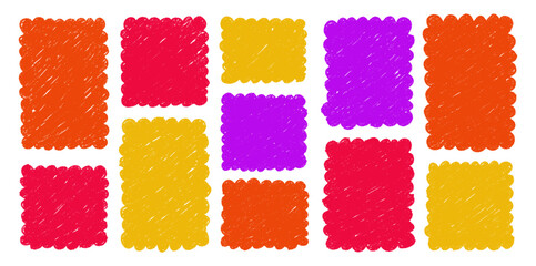 Hand drawn crayon rectangles set. Brushstroke texture rectangle frames. Vector EPS 10