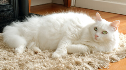 Domestic cat with signs of obesity thick belly and swollen fat muzzle. Sedentary lifestyle pet. Disease. Laziness. problems associated obesity due greater amount food treats we consume unhealthy diet