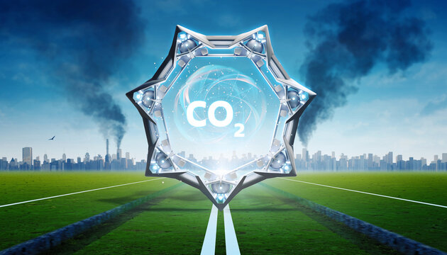 CO2 Pollution Abstract Illustration Global Warming, Climate Change, Carbon Dioxide Emissions, Environmental Concerns, City Skyline, Pollution and Earth.
