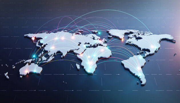 Global Connectivity and Communication World Map with Network Connections, Data Transfer, International Collaboration, Digital Network. - Powered by Adobe