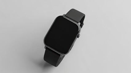Black smartwatch with blank screen on an isolated white background, top view