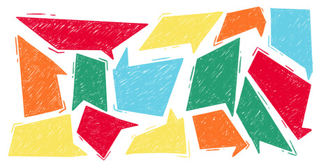 Hand drawn crayon speech bubbles set. Brushstroke texture comic bubbles. Vector EPS 10