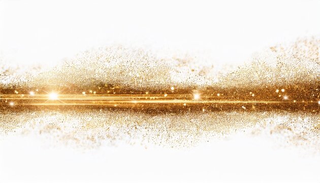 a horizontal streak of golden light with scattered sparkles on a white background - Powered by Adobe