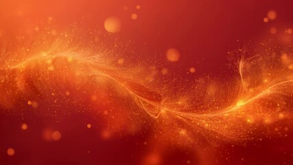 Glowing filament undulating across red orange gradient, emitting sparks, bokeh orbs drifting - Powered by Adobe