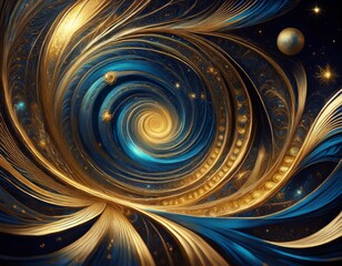 the most striking feature is its striking blue gold spiral pattern which is very reminiscent of a spiral galaxy