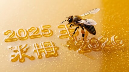 Honey Bee Near Date Announcement in Liquid Gold Font