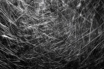Fototapeta premium Dark black metal background with rough scratches and dust particles creating a textured industrial abstract surface